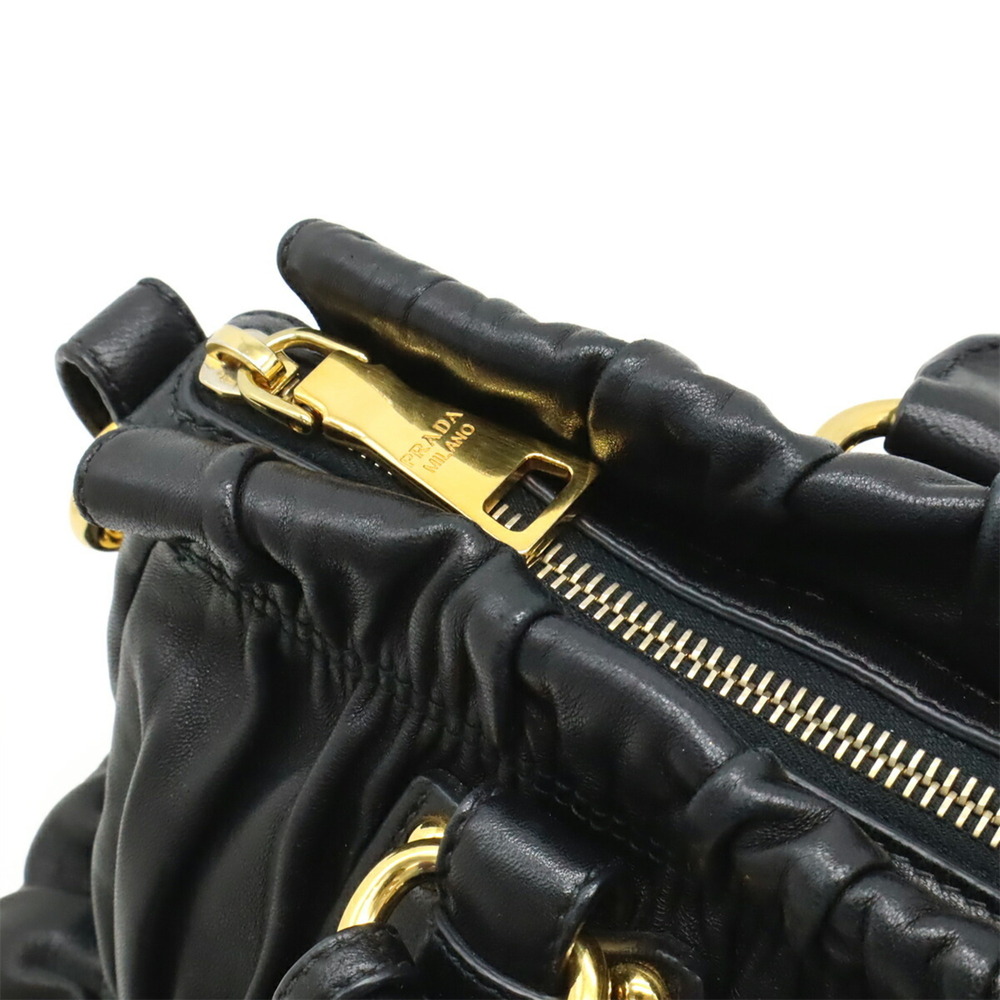PRADA Gathered Handbag Shoulder Bag Leather NERO Black BN1407 - Picture 6 of 10